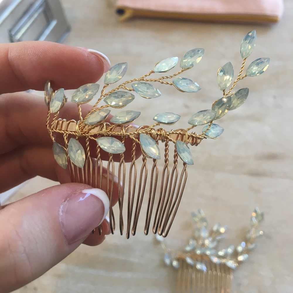 Set of 2 opal colored bridal comb hairpieces.  New